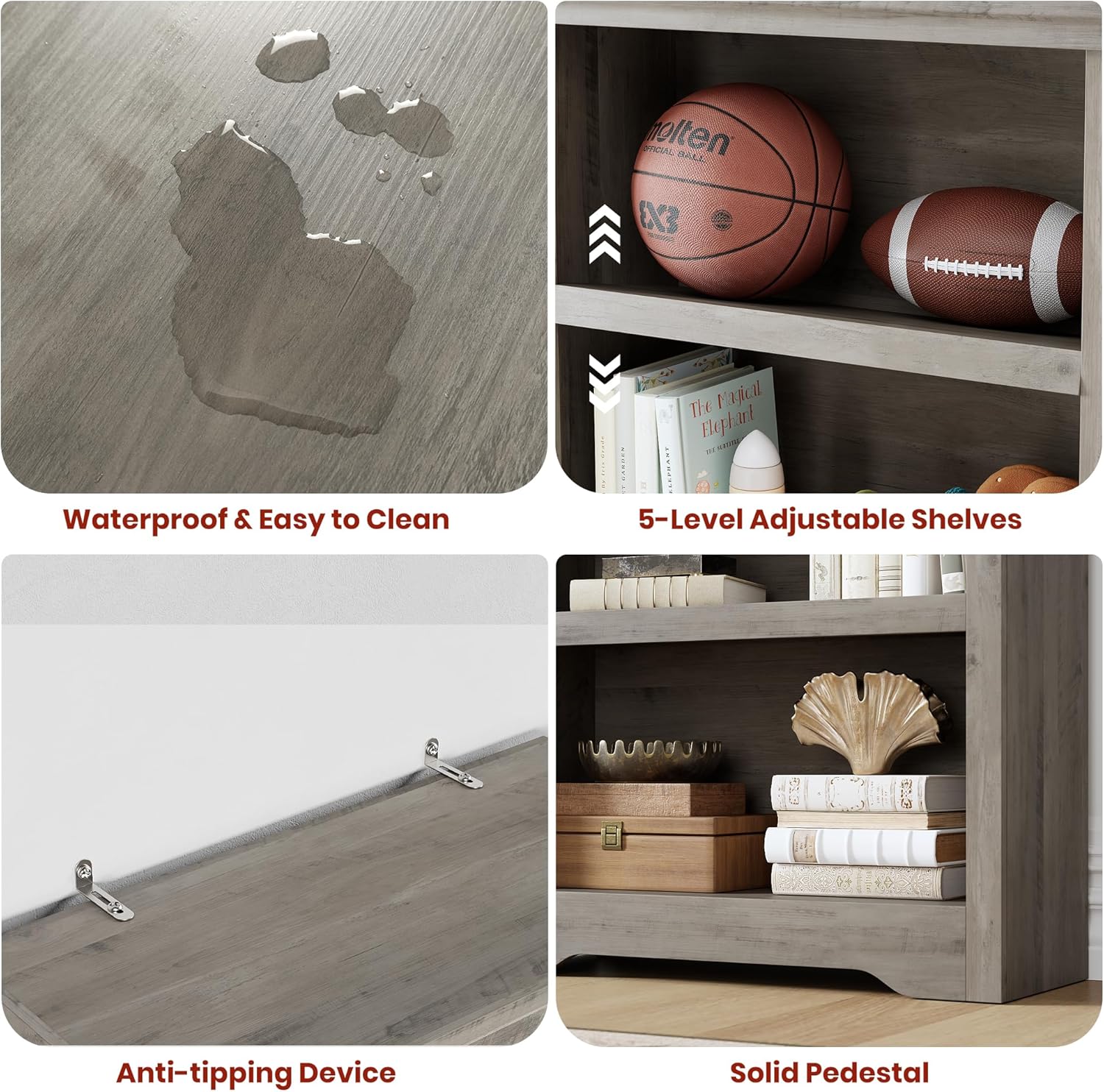 Garvee Estantería de Granja Alta 191cm con 2-6 Niveles Ajustables, MDF Resistente, Diseño Elegante, Antivuelco, para Sala y Oficina, Negro