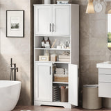 Garvee Gabinete Alto de Almacenamiento 170 cm con 4 Puertas y Estantes Ajustables para Baño y Cocina, MDF Duradero, Blanco, Antivuelco - Blanco Antiguo-67" Altura