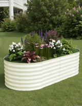 Garvee Cama de Jardín Elevada Galvanizada 183x91x61cm, Ovalada, Beige para Huertos y Flores, Acero Galvanizado, Diseño Duradero - Beige