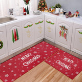 Garvee Set 2 alfombras cocina Navidad Garvee antideslizantes felpudos entrada 40x60cm 40x120cm blanco letras impresas 1900gsm 100% poliéster lino tejido grueso-fino