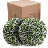 Garvee Set 2 Bolas de Boj Artificiales 45cm Con Blumen PE UV-Resistente Wetterfest Hochzeit Balkon Verde Rojo Blanco - Blanco