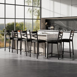 Garvee Conjunto De 8 Sillas Tapizadas Y Taburetes De Barra, Asiento Acolchado Grueso, Altura De Mostrador, Cuero PU Resistente, Estructura De MDF Y Acero, Para Cocina Y Apartamento, Negro