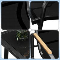 Garvee Set De Muebles De Jardín 4 Piezas Textilene Con Mesa De Vidrio Y Sofá, Acero Resistente, Brazos En Madera, Para Exterior, Balcón Y Jardín, Negro