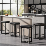 Garvee Set De 4 Taburetes Modernos Sin Respaldo, Asiento Acolchado, 62.5 Cm, PU Negro, Estructura Metálica Robusta Con Reposapiés Para Cocina Y Bar