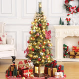 Garvee Árbol de Navidad Artificial 137 cm con Luces Cálidas y Bayas Rojas, Material PE Premium, Fácil Montaje, Maceta Vintage, Hogar y Oficina, Verde - Maceta estándar + Caja transparente