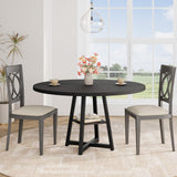 Garvee Mesa de Comedor Redonda para 4-6 Personas, 119 cm, con Estante de Almacenamiento, Estructura Industrial, MDF y Metal, Gris - Negro