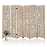 Garvee Biombo Plegable de 6 Paneles 170 cm - Pantalla de Privacidad Tallada, Marco de Madera de Paulownia, Uso en Hogar y Oficina, Diseño Clásico y Moderno, Color Natural