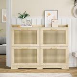 Garvee Gabinete De Almacenaje Para Zapatos De Ratán Con 4 Cajones Abatibles, Diseño Elevable, MDF Resistente, Para Entrada Y Pasillo, Color Natural