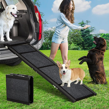 Garvee Rampa para Perros Plegable Aleación de Aluminio 1.3mm Tela No Tejida Antideslizante Ligera Extra Ancha para Perros Autos Hogar y Viajes 160x50.8cm