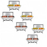 Garvee 6 Pack Chafing Dishes Buffet Acero Inoxidable 12 Pans Rectangulares Calentadores Plegables para Catering y Eventos - Plata