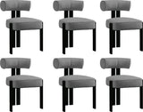 Garvee Sillas de Comedor Tapizadas Modernas con Respaldo Ergonómico Curvo, Espuma Alta Resiliencia, Tela Bouclé, Patas Madera Caucho, Juego de 6 para Comedor y Sala - Gris