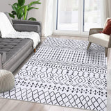 Garvee Teppich Boho Moderno 120x170 cm Beige - Alfombra Lavable Antideslizante Fibras Suaves para Sala y Dormitorio - Diamante Boho Blanco Fondo Líneas Negras