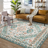Garvee Alfombra grange 160x230cm verde lavable máquina diseño vintage tradicional suave pelo corto antideslizante poliéster - Verde & Naranja