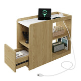 Garvee Nachttisch con Estacin de Carga, 2 Enchufes y USB-C, Estante Ajustable, Ruedas con Freno, Madera de Roble, Compacto para Dormitorios y Apartamentos - Roble