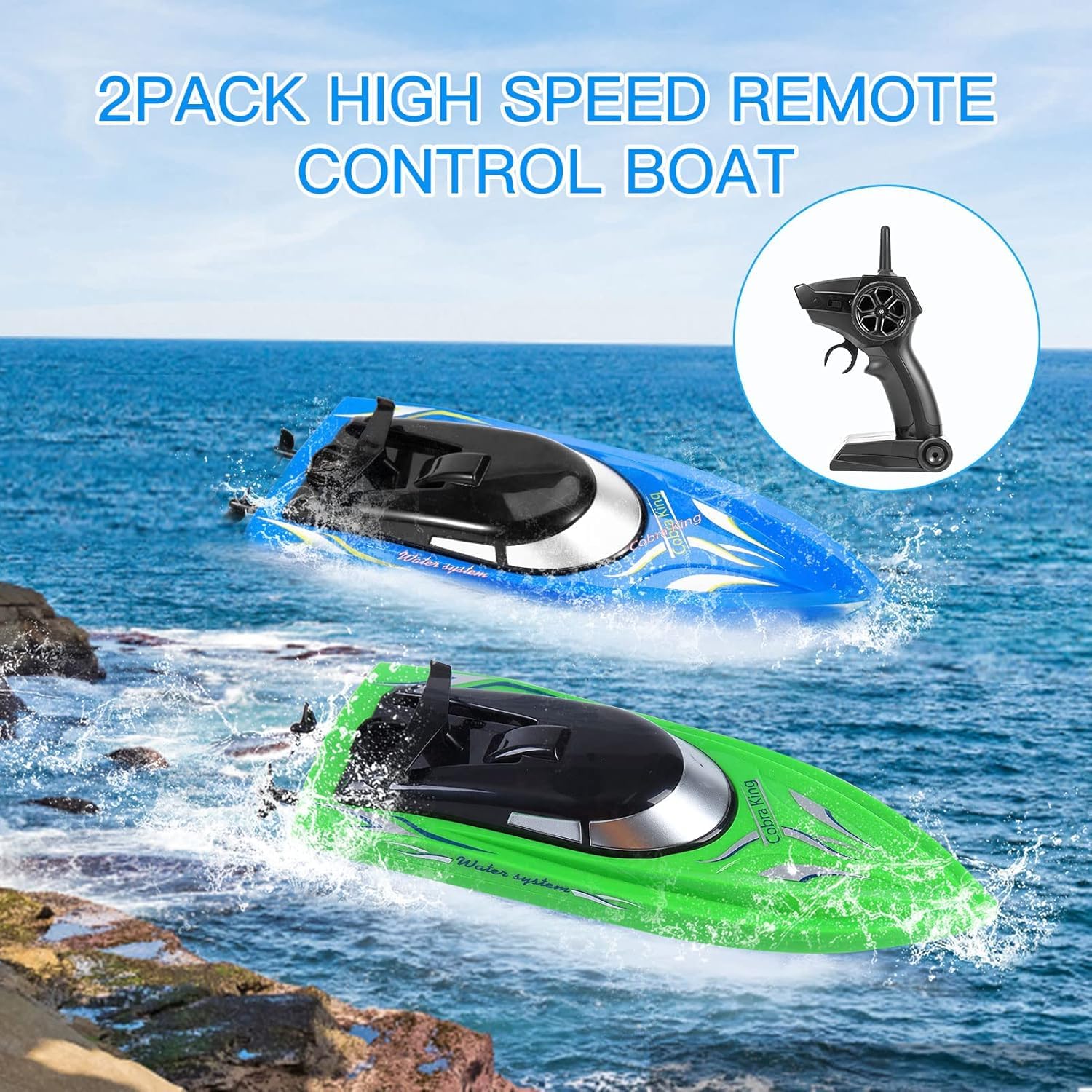 Set de 2 barcos teledirigidos Garvee RC en color azul y verde para piscinas