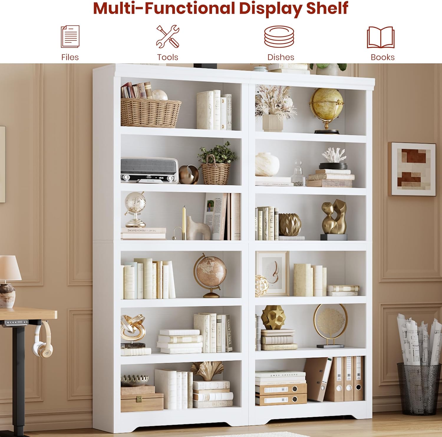 Garvee Estantería de 6 niveles ajustable 191cm de alto, 80cm de ancho, MDF resistente, diseño antideslizante, estilo granja, para sala y oficina