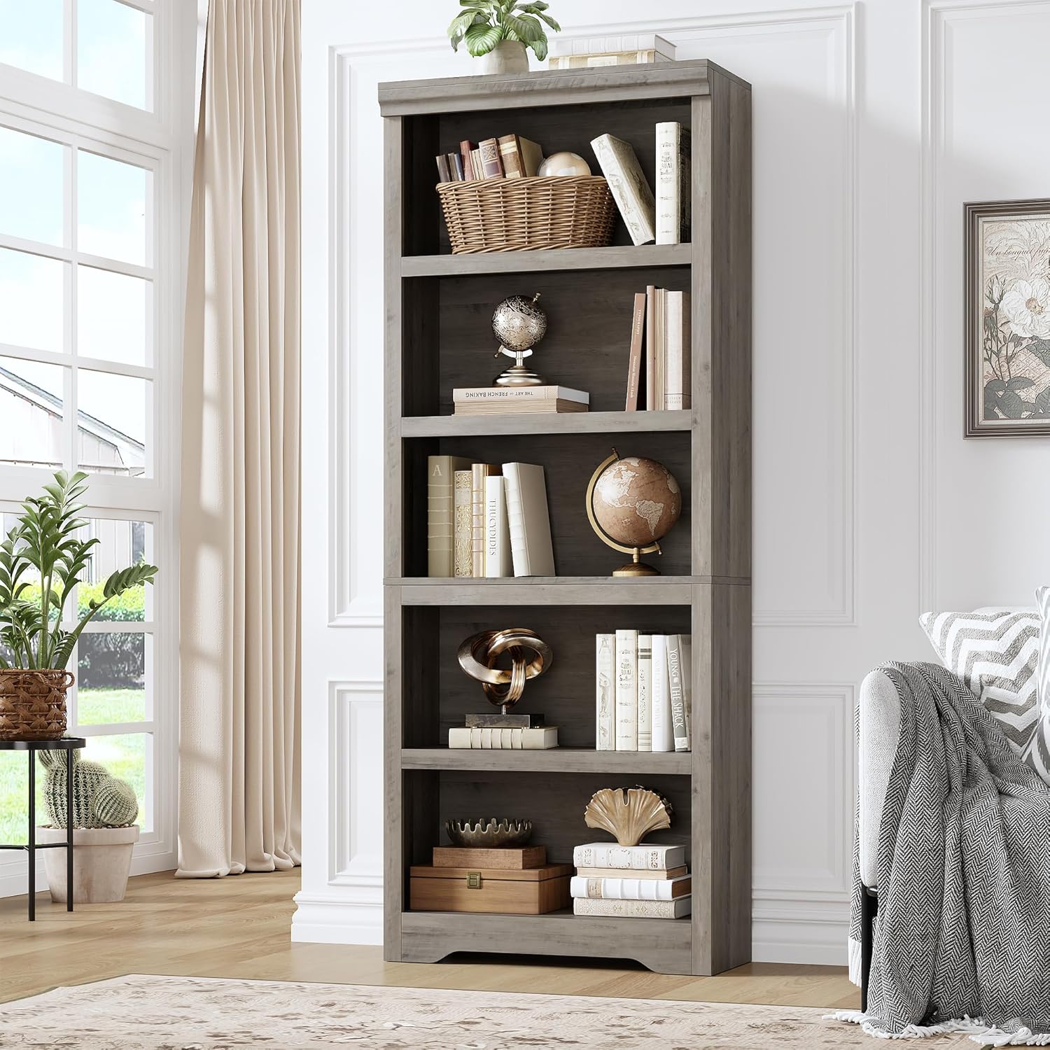 Garvee Estantería de Granja Alta 191cm con 2-6 Niveles Ajustables, MDF Resistente, Diseño Elegante, Antivuelco, para Sala y Oficina, Negro