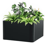Garvee macetero metálico cuadrado 52cm con drenaje y esquinas redondeadas, acero resistente, Kit Snap-On para patio y balcón - Negro-Con fondo