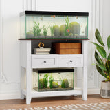 Garvee Soporte para Acuario 20-29 Galones con Estación de Carga, Madera, Diseño Antivuelco, Almacenamiento Dual, Cajones Magnéticos, 80×40×78 cm - Blanco