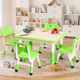 Garvee Juego de Mesa Infantil y 4 Sillas Ergonómicas Ajustables en Altura Escritorio de Actividades Borrable 80x60 cm Verde - Verde