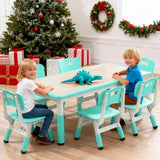 Garvee Mesa Infantil Ajustable Con 6 Sillas, Escritorio Borrable, Altura Variable, Material Poliuretano, Patas Antideslizantes, Diseño Seguro Para Juegos Y Manualidades, Multicolor