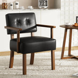 Garvee Sillón de Acento Mid-Century Marco de Madera Tapizado en Cuero PU Negro Diseño Ergonómico y Resistente 150 kg para Salón y Balcón - Negro