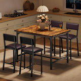 Garvee Set De Comedor 5 Piezas Para 4 Personas Con Taburetes Acolchados Y Protección De Esquinas, Mesa Alta Con Reposapiés, Ideal Para Cocina Y Bar, Vintage - Vintage