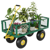 Garvee Carro de Jardín de Acero 227 kg, Carrito 2-en-1 con Ruedas Neumáticas 25 cm y Mango Giratorio 180°, Laterales de Malla para Jardinería y Exteriores - Verde & Amarillo