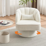 Garvee Sillón Giratorio Moderno Barrel 360° Tela Teddy Respaldo Rayado Acolchado Plush Madera Base Cono Antideslizante Sala Dormitorio - Beige