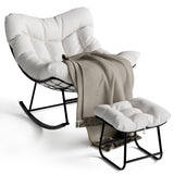 Garvee Silla Mecedora de Patio Grand con Reposapiés Acero Resistente Cojín Cómodo para Balcón y Porche - Blanco