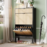 Garvee Mueble Zapatero Estrecho con 2 Puertas Trampón y Cajón para Recibidor y Entrada - Color Contraste (Negro + Roble)