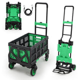 Garvee Carretilla Plegable 2 en 1 con Canasta y Mango Ajustable, Capacidad 150 kg, Metal Resistente, Ruedas Silenciosas, para Compras y Mudanzas, Portátil y Multifuncional - Verde