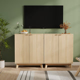 Garvee aparador Buffet con Almacenaje, Diseño Ondulado Flute, Estantes Ajustables, MDF con Patas de Madera, Ideal para Comedor y Sala, 80×40×82 cm, Color Neutro