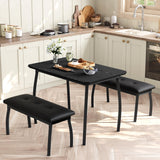Garvee Conjunto De Comedor Retro 3 Piezas Para 4 Personas, Mesa Ahorra Espacio, Bancos Tapizados, Marco Metálico Negro, Apartamentos, Estudios - Negro