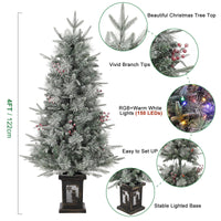 Garvee Árbol de Navidad Artificial con Iluminación 125cm  Ramas de PVC Nevadas LED Multicolor 9 Modos Base Retro de Muñeco de Nieve para Hogar Oficina