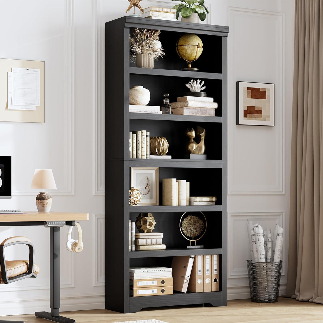 Garvee Estantería Estrecha de 6 Estantes con Diseño Vertical y Sistema Antivuelco para Espacios Reducidos en Oficina o Pasillo 60cm Negro Texturizado