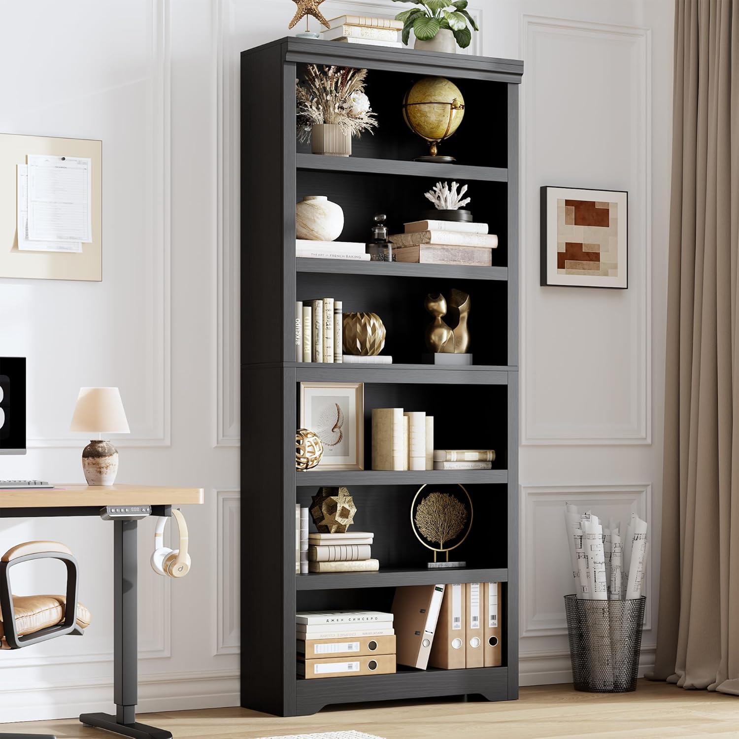 Garvee Estantería Estrecha de 6 Estantes con Diseño Vertical y Sistema Antivuelco para Espacios Reducidos en Oficina o Pasillo 60cm Negro Texturizado