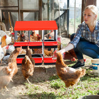 Garvee Caja de Anidación para Pollos 2 Niveles 6 Compartimentos, Acero Galvanizado 0.6mm con Tapa Esmaltada, Techo Impermeable, Bandejas Extraíbles Granjas, Rojo