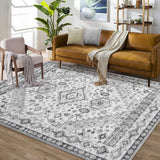 Garvee Alfombra grande vintage oriental 240x340cm gris lavable máquina antideslizante pelo corto poliéster salon estar - Gris