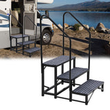Garvee Escalera Portátil RV 3 Pasos con Barandillas Antideslizante Acero Reforzado Base Doble para Autocaravanas y Piscinas - Negro