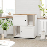 Garvee Mueble Doble para Caja de Arena de Gato con 2 Pisos y Poste Rascador, Madera MDF, para 2 Gatos, Sala y Balcón, Entrada Divertida, 80 × 50 × 88 cm, Natural - Gris
