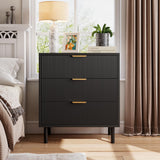 Garvee Cómoda Negra Fluted 3 Cajones Con Patas De Metal Para Dormitorio Y Sala, Madera, Antivuelco, Moderna, Elegante - Negro Moteado