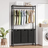 Garvee Organizador De Ropa Con 3 Secciones, Estante Ajustable, Bolsa Oxford, Barra Para Colgar, Gancho Lateral - Ideal Para Lavandería, Espacio Optimizado, Multiusos, Fácil Montaje