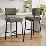 Garvee Juego de 2 Taburetes de Bar 66 cm con Respaldo, Asiento Acolchado de Cuero Sintético, Patas Metálicas, Reposapiés H, Verde Rústico para Cocina y Barra - Verde