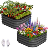Garvee Set de 2 Camas de Jardín Elevadas de Acero Cuadradas Redondeadas Maceteros para Exterior 60x60x30cm Gris Oscuro - Gris Oscuro