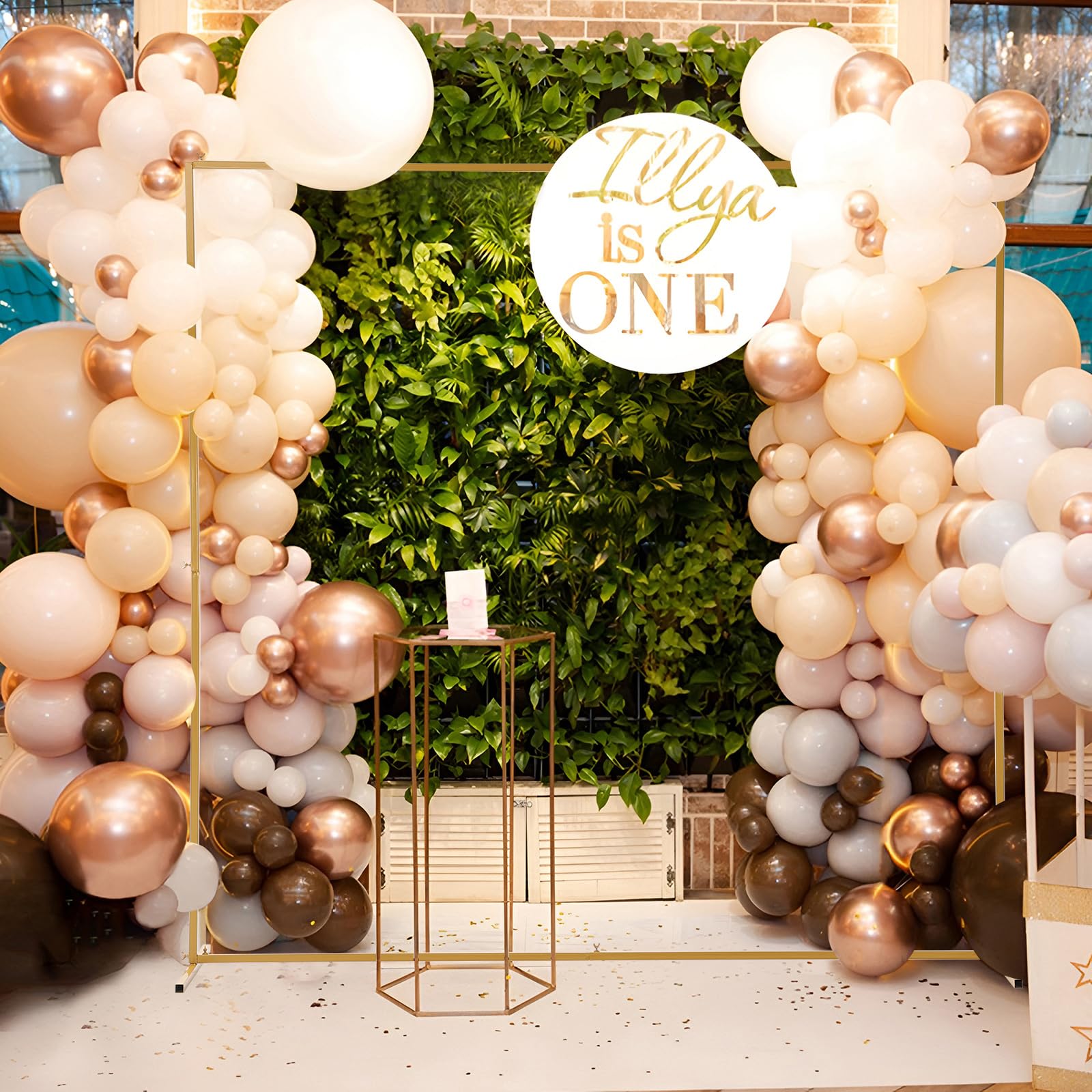 Garvee Soporte Cuadrado para Telón de Fondo de Boda 250x250 cm Arco Metálico Dorado con Base de Rellenado de Agua para Eventos y Fiestas