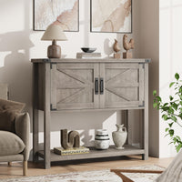 Garvee Consola de mesa Garvee con 2 cajones y estante inferior para entrada, sala de estar, pasillo, 110x30x78CM, estilo ratán gris