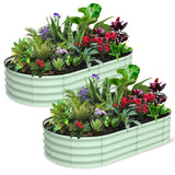 Garvee Set de 2 Jardineras Ovaladas Elevadas de Acero Galvanizado 183x91x30cm Resistentes al Óxido para Jardín y Patio Verde Oliva - Verde Oliva