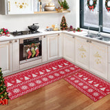 Garvee Alfombrillas de cocina navideñas 2pcs diseño boho árbol y muñeco de nieve imitación de caña antideslizantes seguras para niños y mascotas
