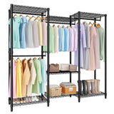 Garvee Perchero Portátil de Ropa Resistente con 4 Barras Colgantes y Estantes Ajustables para Dormitorio 194 × 172 × 39 cm Metal Robusto - Negro
